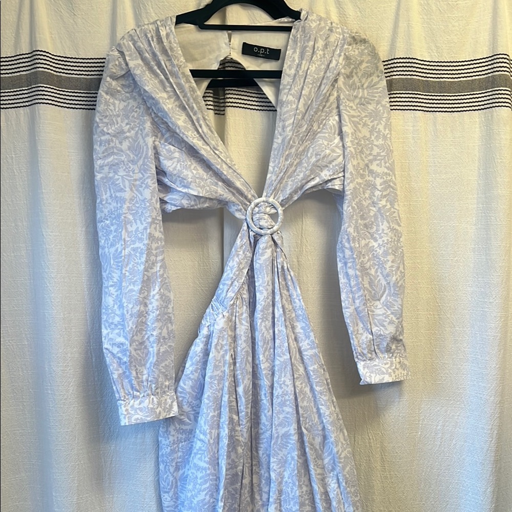 OP Gray Long Sleeve Gown with Plunge Neckline